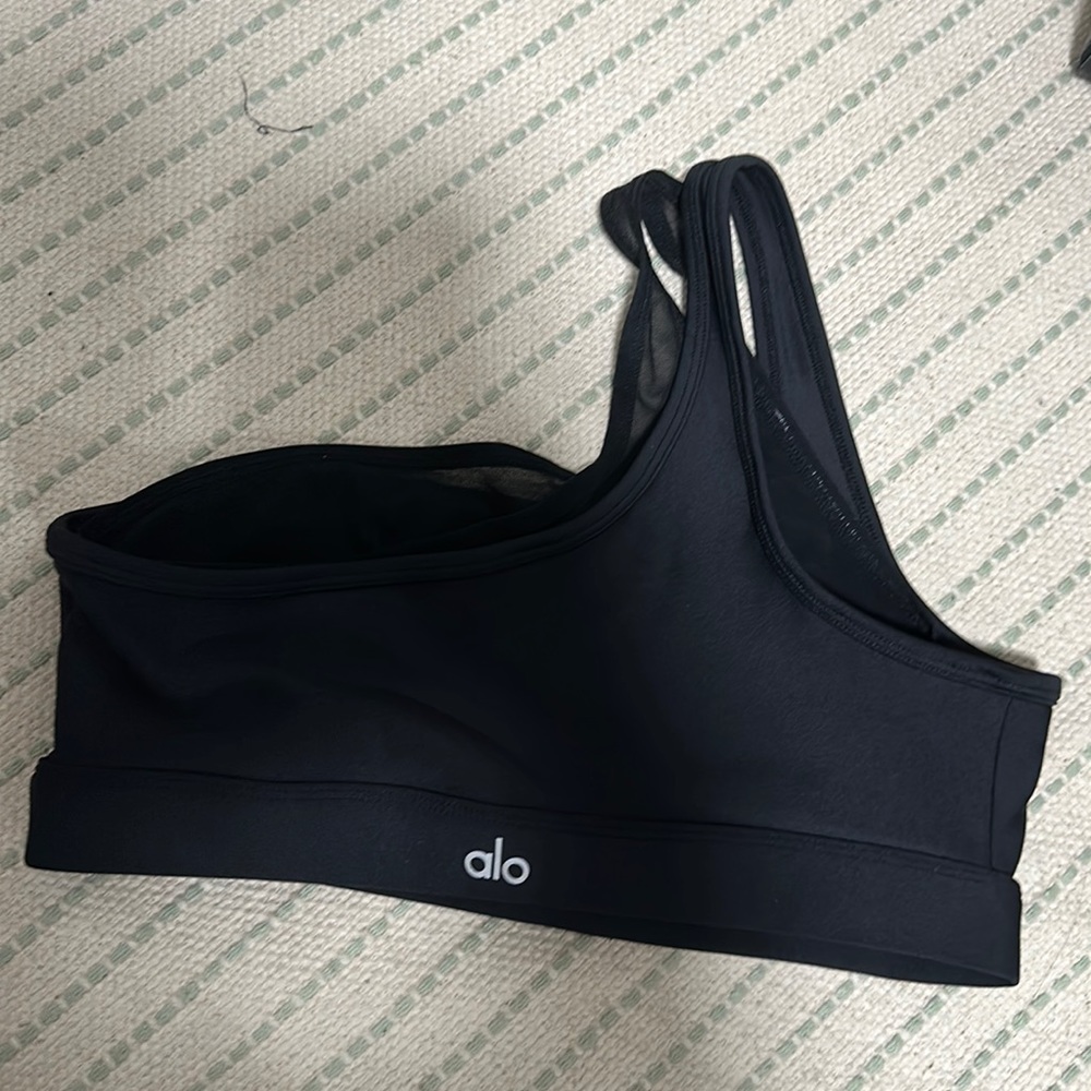 Alo one shoulder black bra with mesh detail